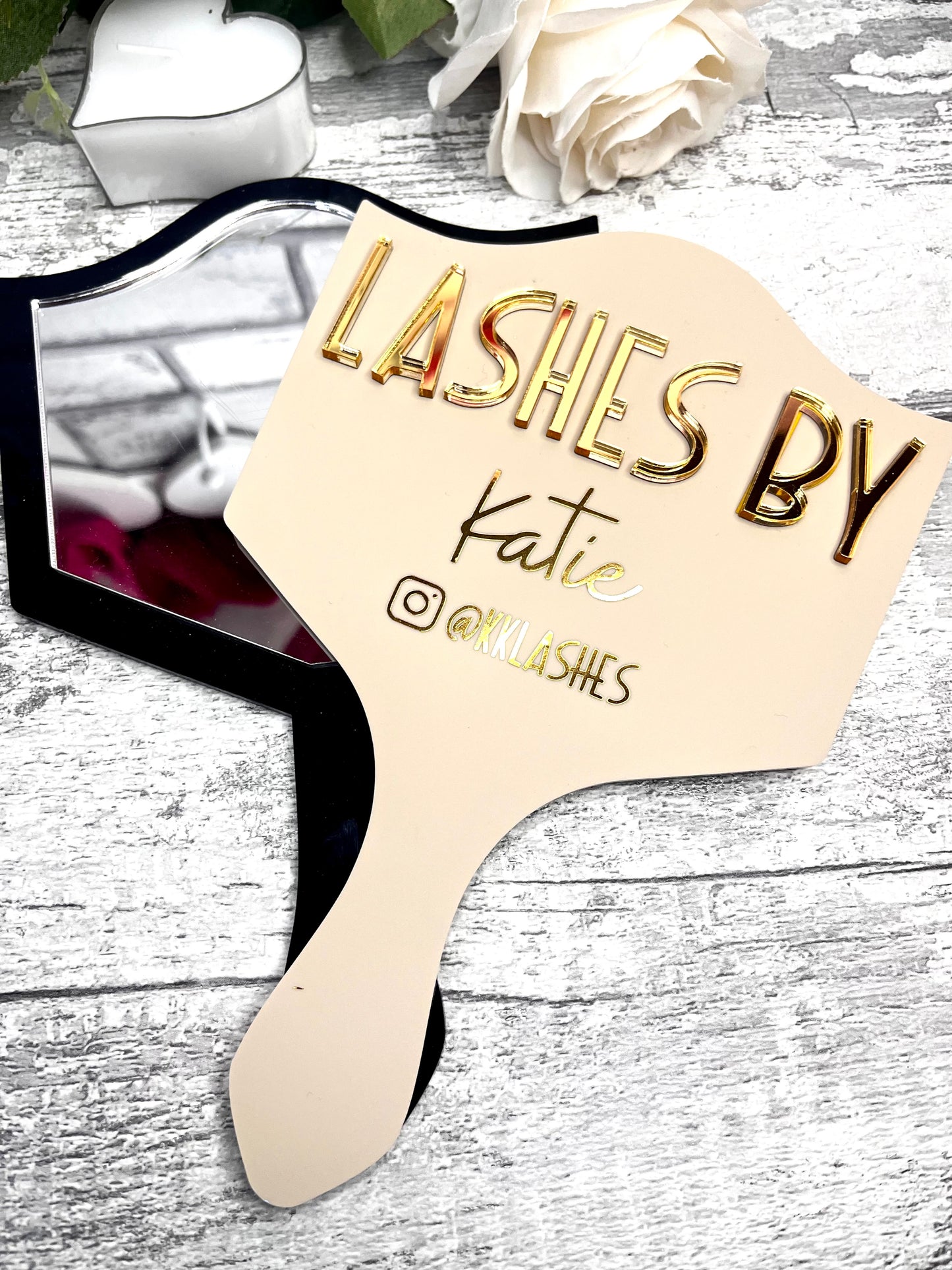 Lash technician lash prop and mirror, for photo taking and social media.
