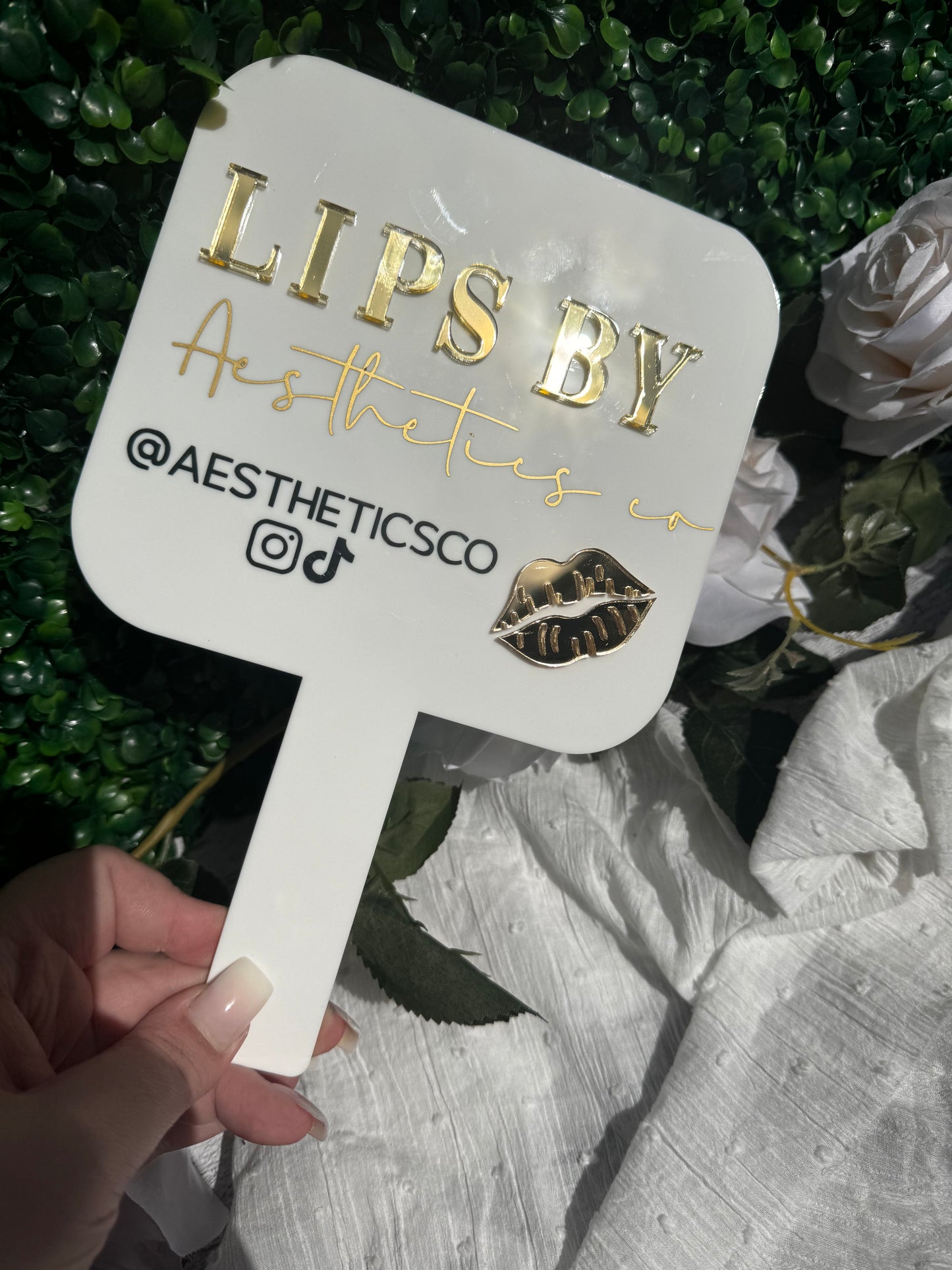 square personalised handheld beauty mirror, Lips by, Aesthetics