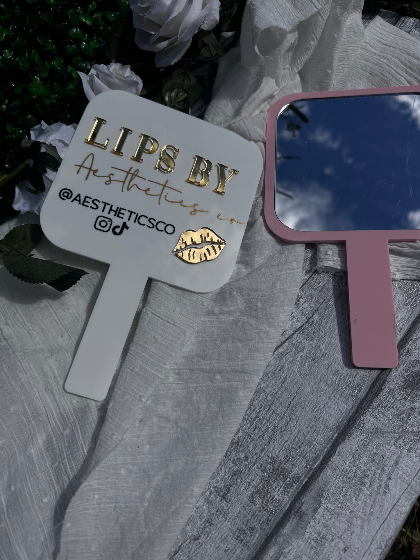 square personalised handheld beauty mirror, Lips by, Aesthetics